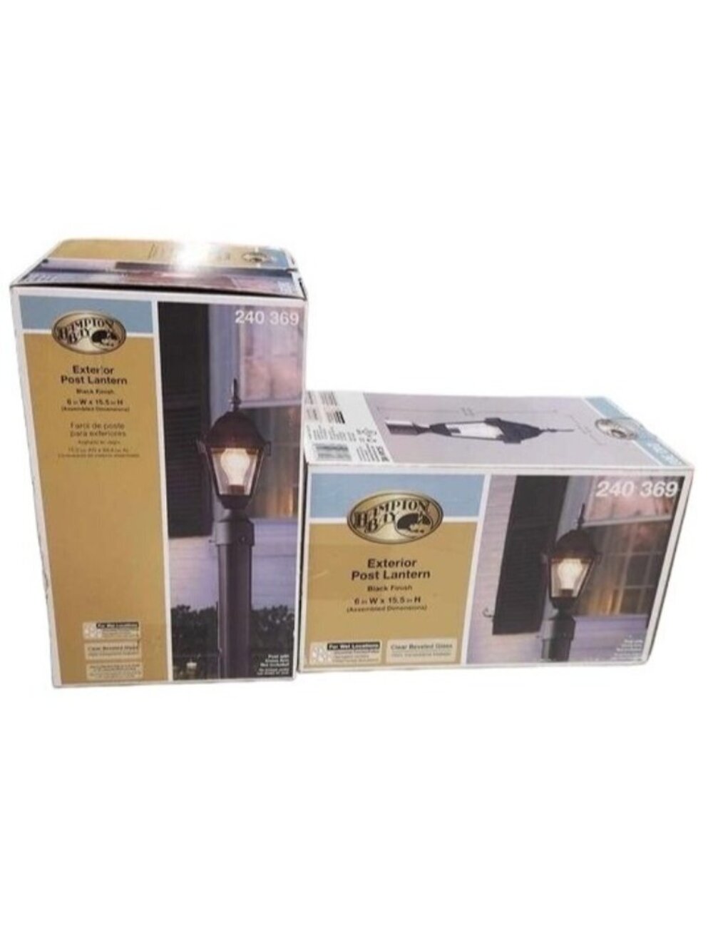 Hampton Bay Outdoor Post Lamp Clear Beveled Glass Black Set of 2 Lights